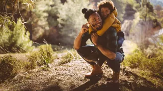 Man and son hiking