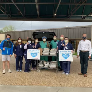 Health Care workers with food donations