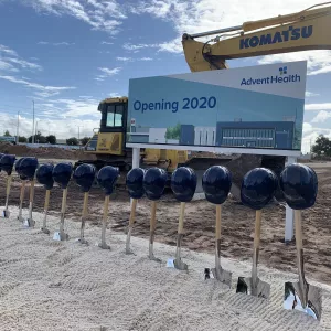 Shovels and hardhats await the groundbreaking of an emergency room and health park in Osceola County.