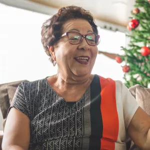 A grandmother video chatting during the holidays.