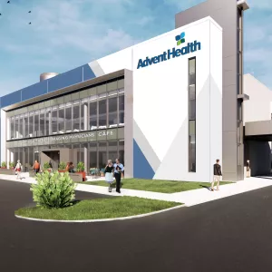 A rendering of the new health park building.