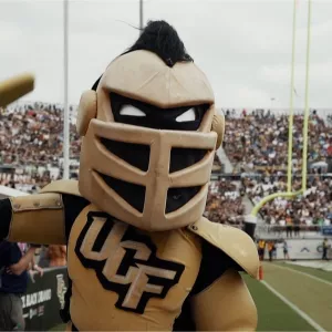 The UCF Knight on the football field.