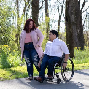 woman and man in woods