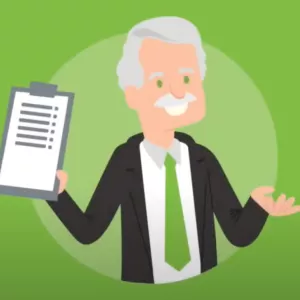 a cartoon of a senior man with a clipboard 