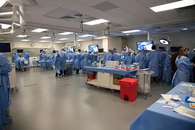 Surgeons working in a Nicholson Center Skills Lab.