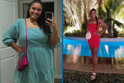 Sharlene's before and after photos showing her transformation following bariatric surgery.