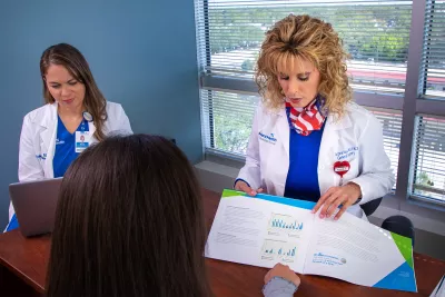 Doctor Sharona Ross and Dana Manzi With patient at an appointment.