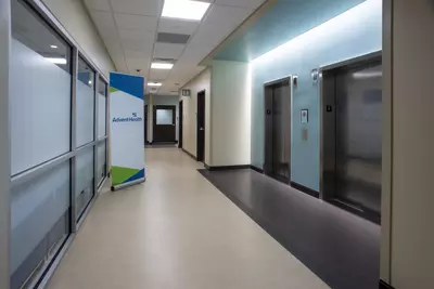 Hallway with elevators