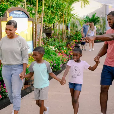 A Family Walks the Butterfly Garden at Epcot