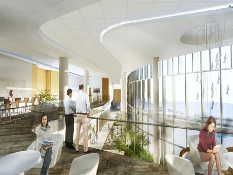 The waiting area in the main lobby at The Taneja Center