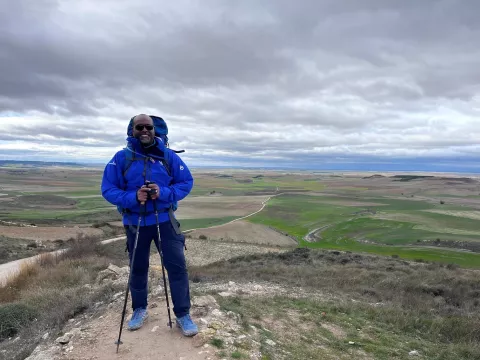 Abel Biri, AdventHealth Waterman president and CEO, walking the pilgrimage in 2023.