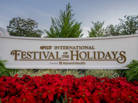 Epcot International Festival of the Holidays sign.