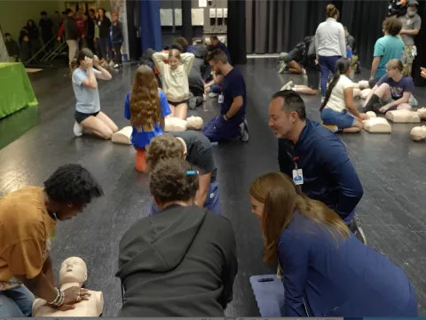 AdventHealth clinical team members teach CPR to Lyman High School students