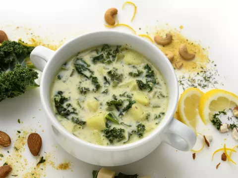 Bowl of potato-kale soup