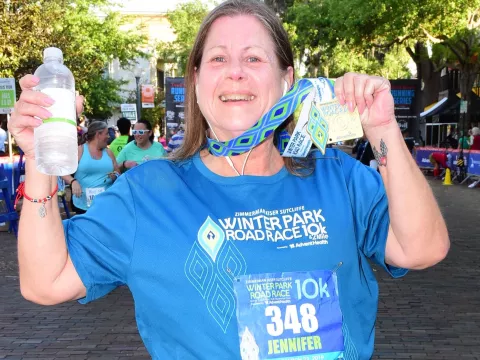 Jennifer Gouaux at a 5k race.