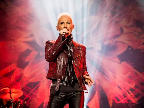 Roxette singer Marie Fredriksson performs onstage at a massive concert