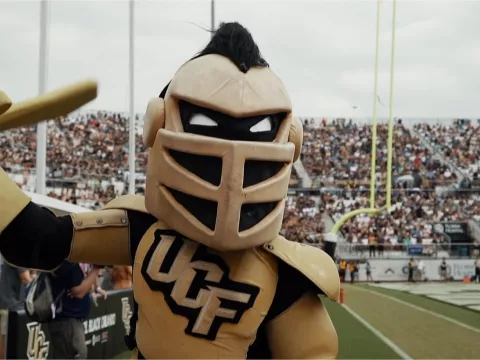 The UCF Knight on the football field.