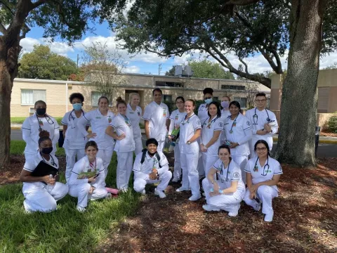 The first class of Lake-Sumter State College students to go through AdventHealth Waterman's new education unit.