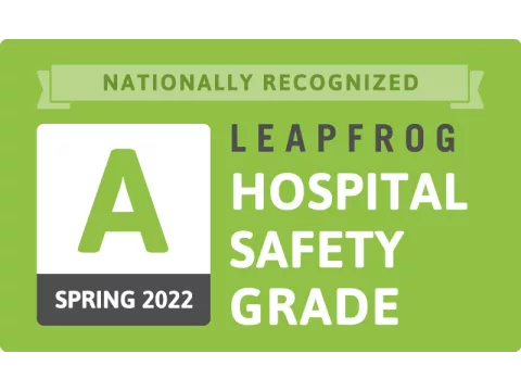 Leapfrog A Grade Hospital Safety Grade Spring 2022 logo.