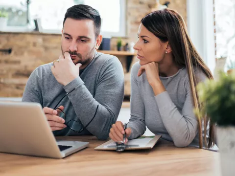 A man and woman make plans.