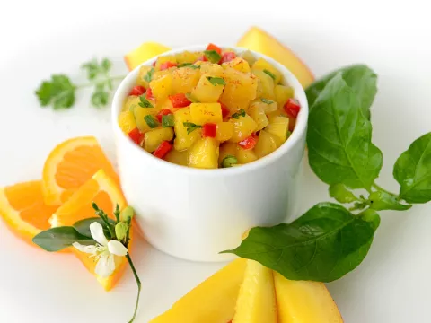 Dish of mango salsa