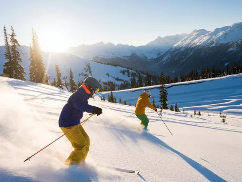 Skiing down the mountain