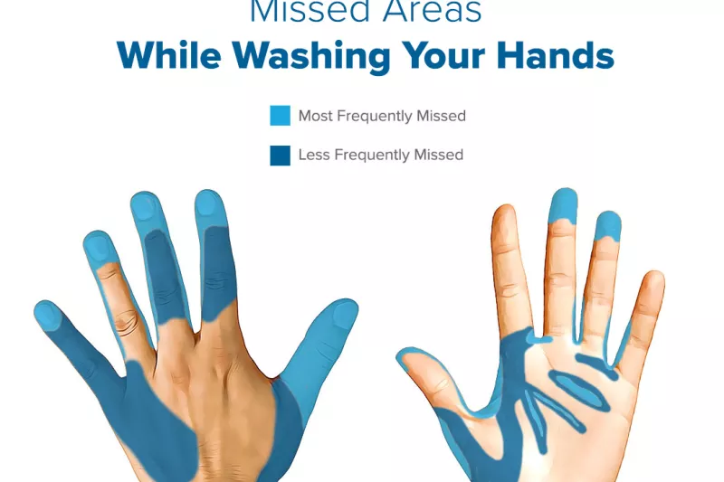 Social Media Graphic Available for Download of Commonly Missed Areas of Hand Washing