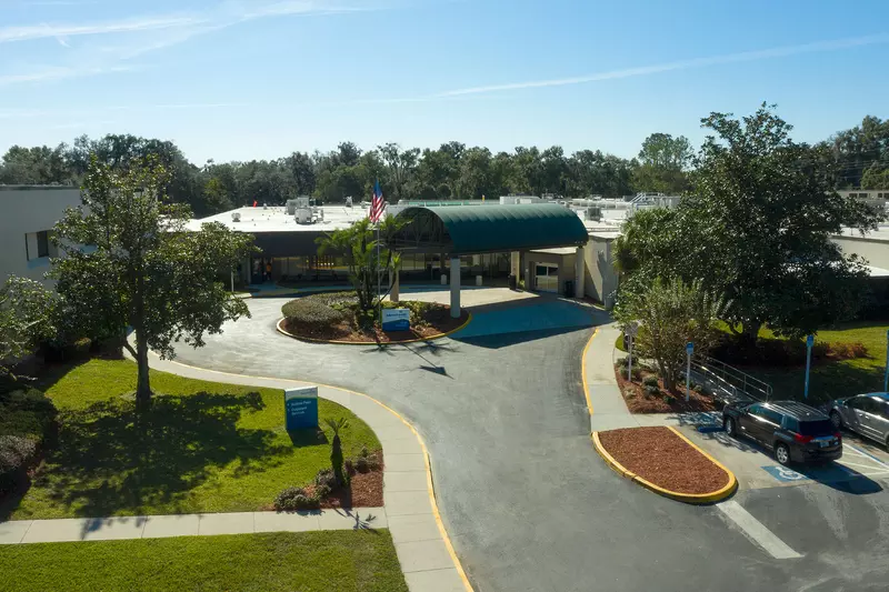 A top-down view of the entrance of AdventHealth Dade City