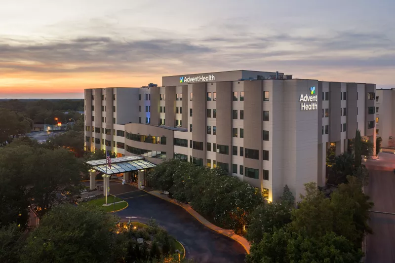 The AdventHealth Ocala building during the night