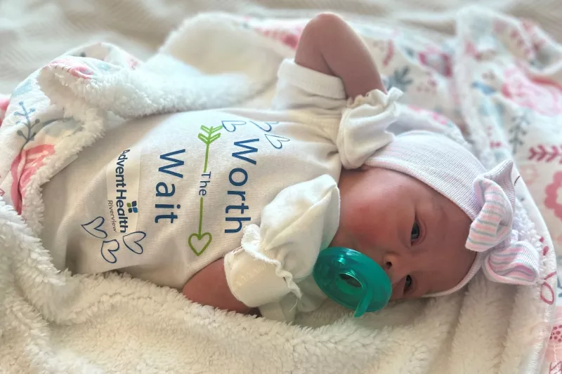 Baby Melanie was born at 3:12 PM on Wednesday, October 23, making her the first baby of AdventHealth Riverview.