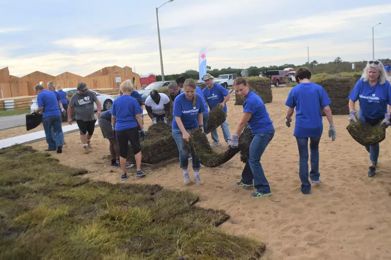AdventHealth Sebring team members laying sod during the Day of Caring