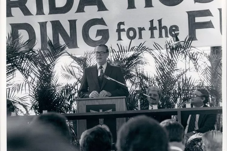 Don Welch at a Podium in 1973.