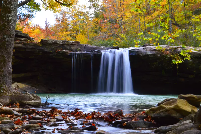 a waterfall in the fall