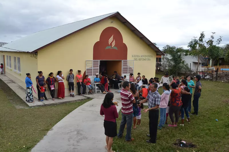 People waiting in line at a church
