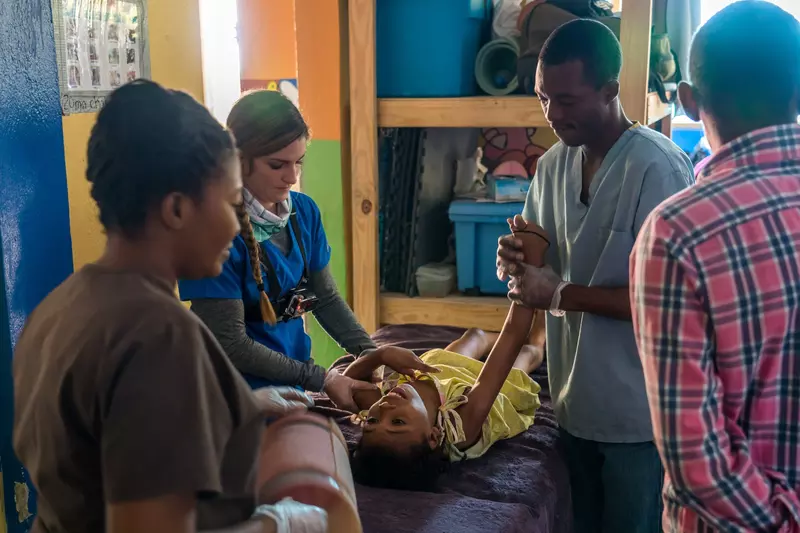 Haitian orphan receiving physical therapy