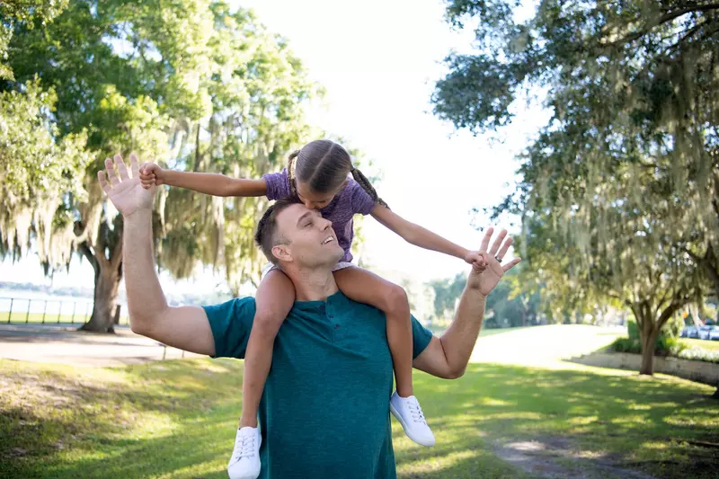 Father with daughter on his shoulders