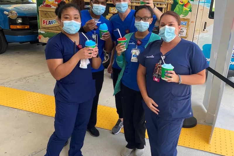 Nurses enjoying kona ice drinks