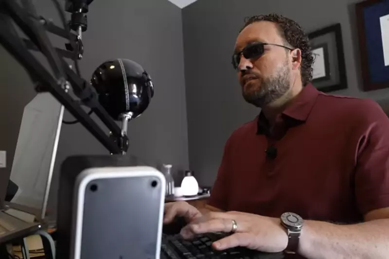 Marcus Engel uses his computer