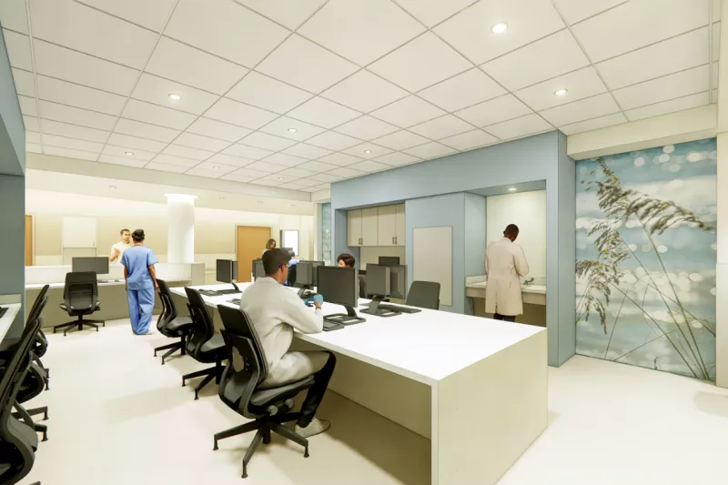 Rendering of AdventHealth Daytona Beach future nurses station