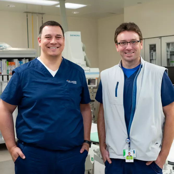Harbin Clinic invasive cardiologists Dr. Spencer Maddox and Dr. Andrew McCue.
