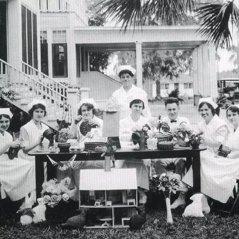 A group of nurses outside during the 1900s.