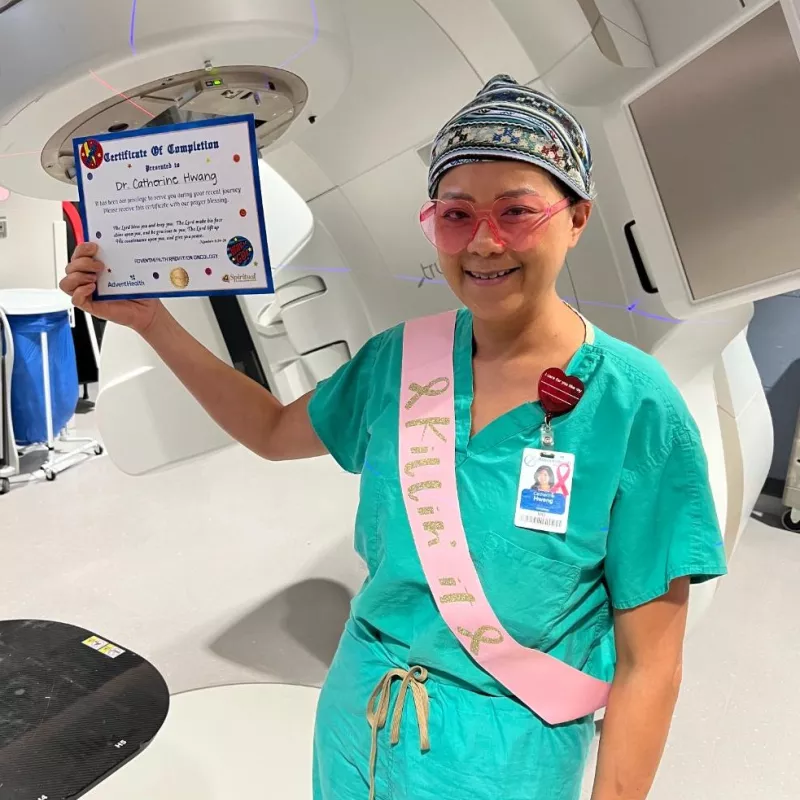 Dr. Catherine Hwang on her last day of radiation treatment.