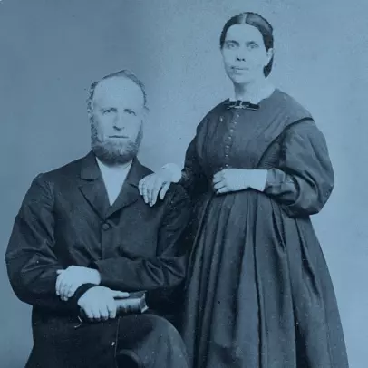 James and Ellen White posing for a portrait