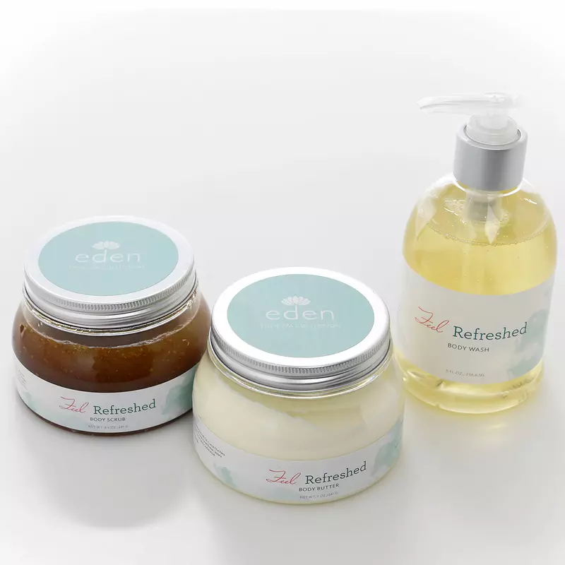 Feel Refreshed Body Products sold at Eden Spa.