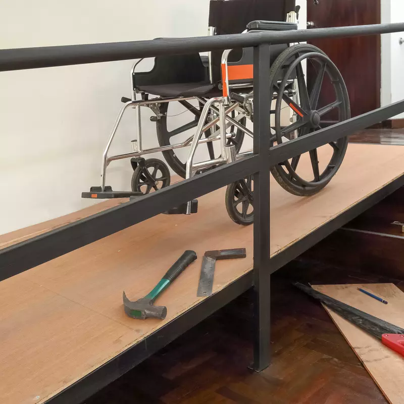 Wheelchair and set of tools.