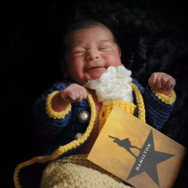 Baby dressed as the character Alexander Hamilton from the musical
