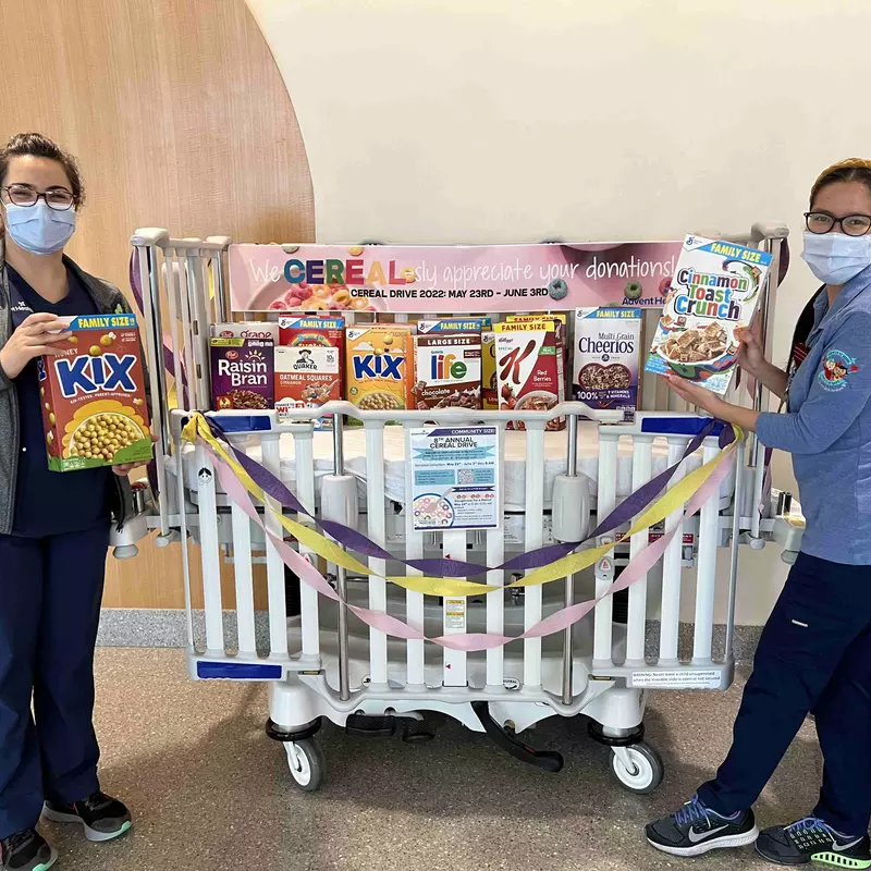 Cereal, food drives from AdventHealth team members assist in bridging the meal gap when students are out of school for the summer.