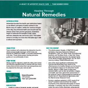 AdventHealth Legacy "Natural Remedies" series sheet page