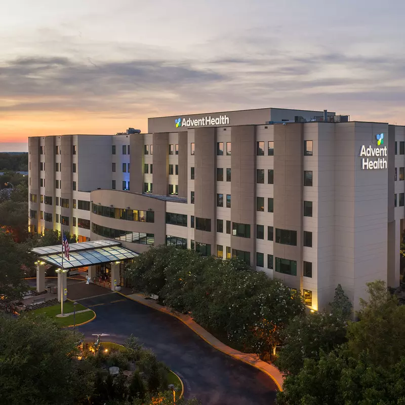 The AdventHealth Ocala building during the night