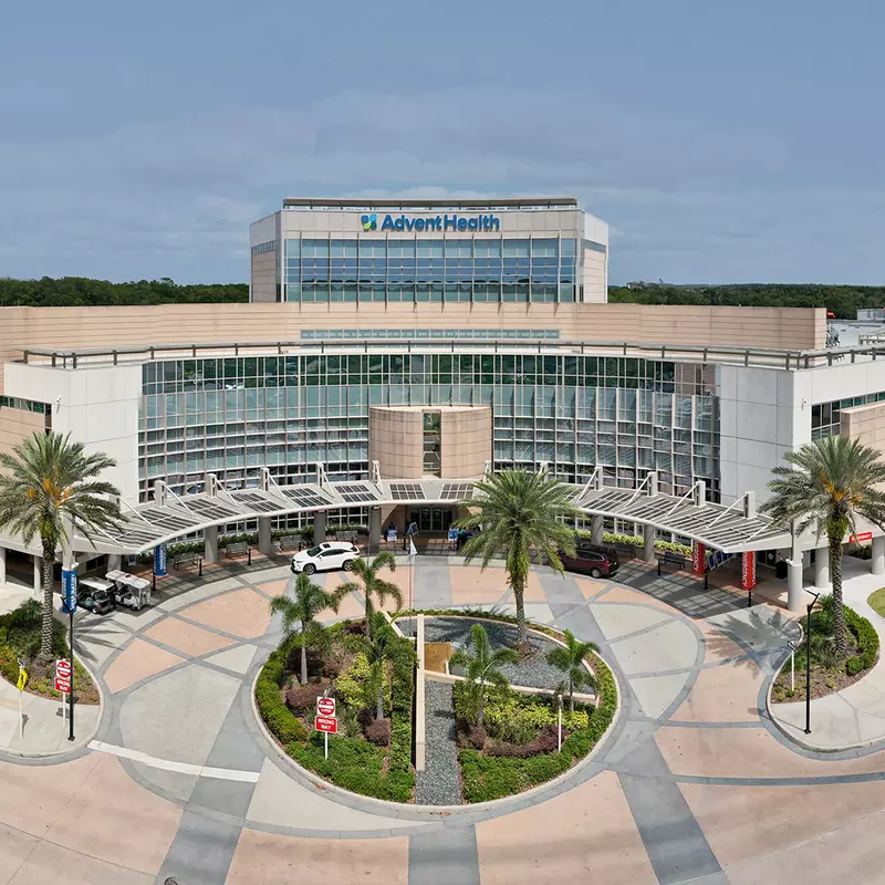 A panoramic view of the AdventHealth Wesley Chapel building